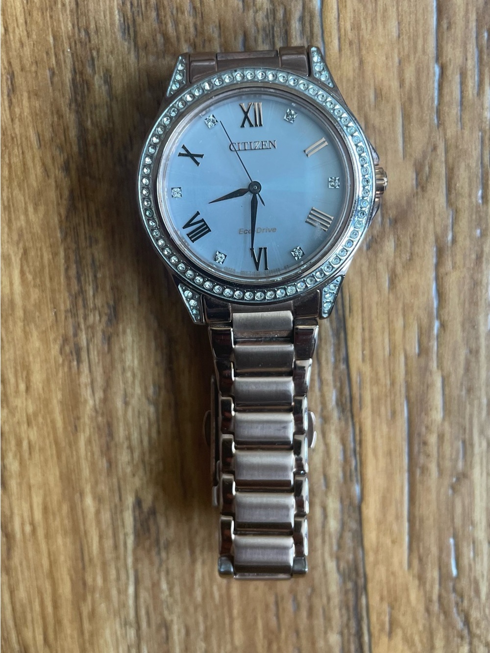 Citizen Rose Gold Tone Crystal-Accent Women's Watch with Mother-of-Pearl Dial